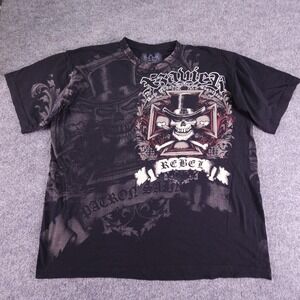 Xzavier Rebel Shirt Mens XL Black Skull Crossbones Graphic Front Back Made USA